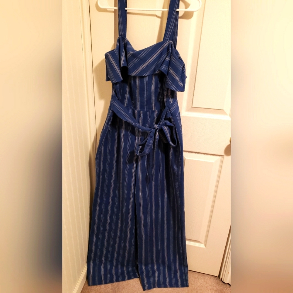 Antonio Melani blue striped, wide leg, jumpsuit. Size 12.